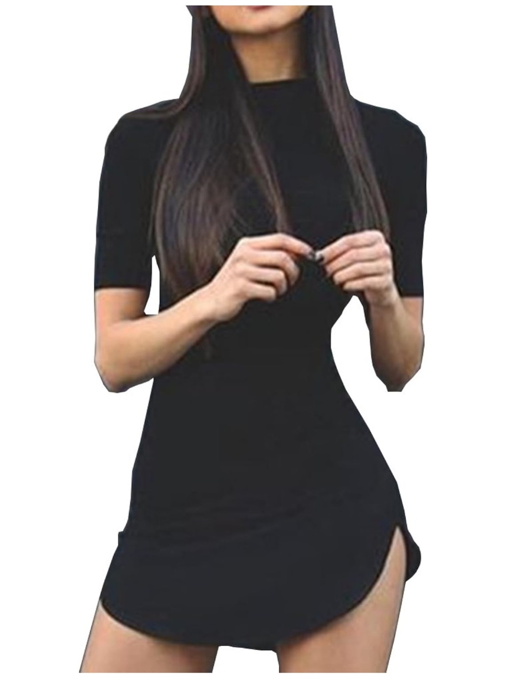 EUC S Women's Sexy Bodycon Tight Long Sleeve Mini T Shirts Dresses Curved Hem